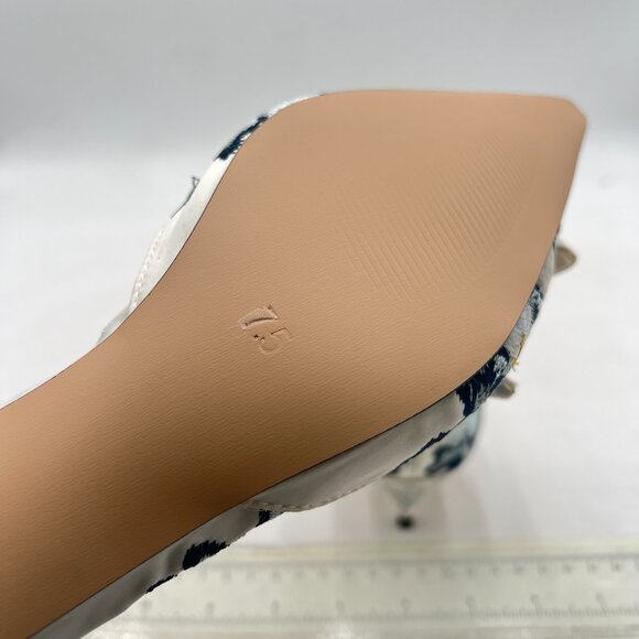 XYD Blue Flower White-bow D'Orsay Kitten Heel Bridal Bowknot Pointed Toe Pumps - Picture 6 of 8